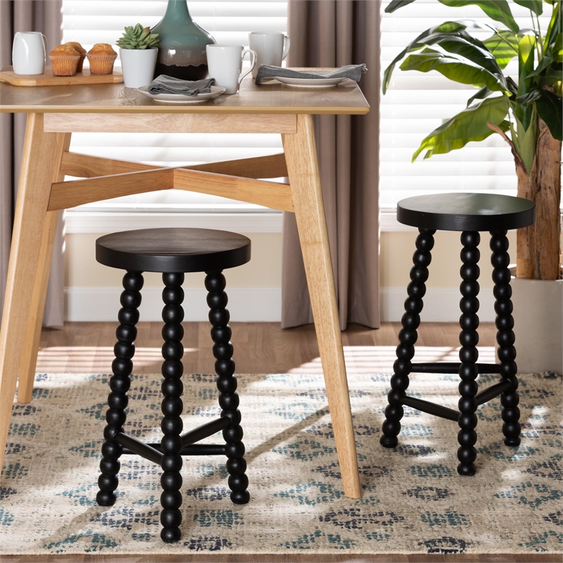 bali & pari David Acacia Wood Bobbin Counter Stool Backless Accent Stool Black