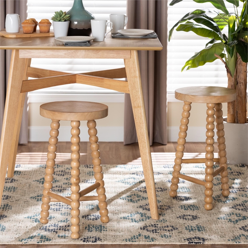 bali & pari David Acacia Wood Bobbin Counter Stool Backless Stool Natural Brown