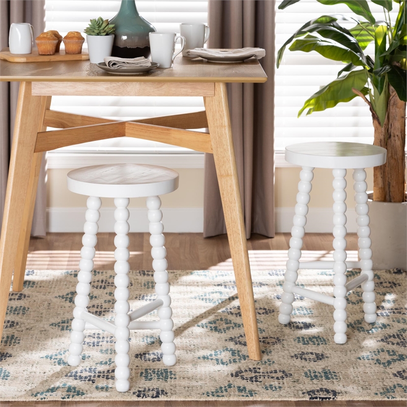 bali & pari David Acacia Wood Bobbin Counter Stool Backless Accent Stool White