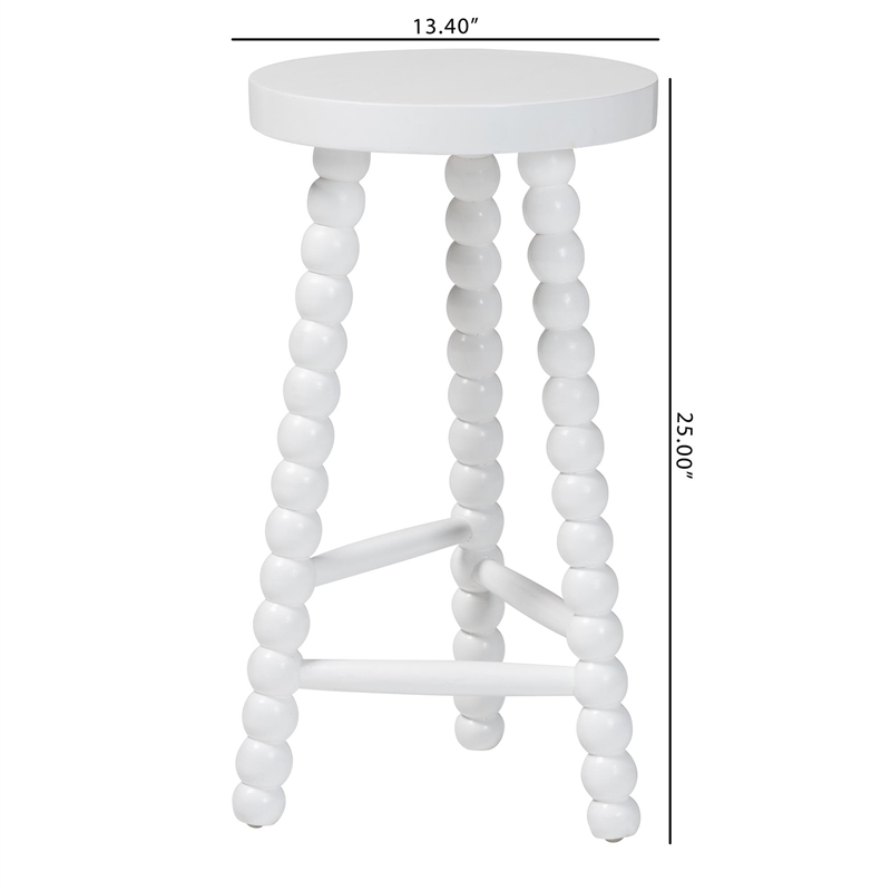 bali & pari David Acacia Wood Bobbin Counter Stool Backless Accent Stool White