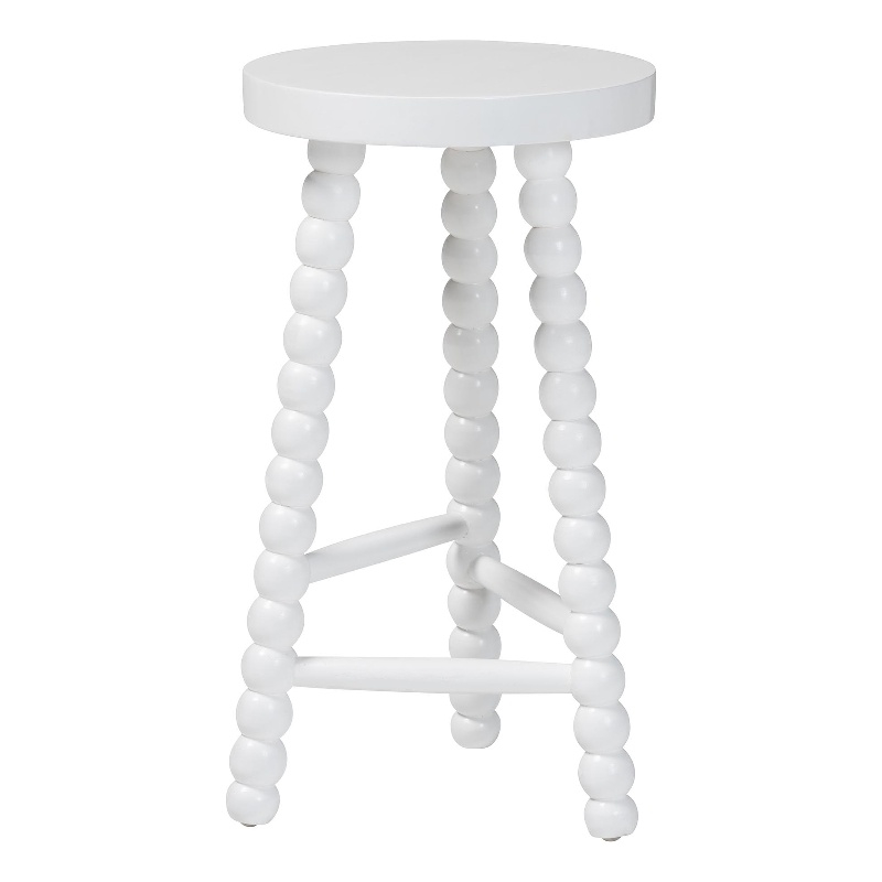 bali & pari David Acacia Wood Bobbin Counter Stool Backless Accent Stool White