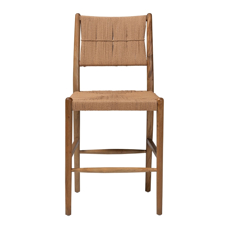 bali & pari Alva Paper Loom Woven Counter Stool Accent Stool with Wood Frame