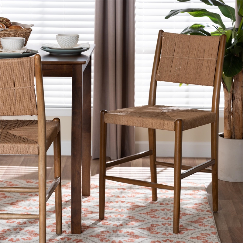 bali & pari Alva Paper Loom Woven Counter Stool Accent Stool with Wood Frame