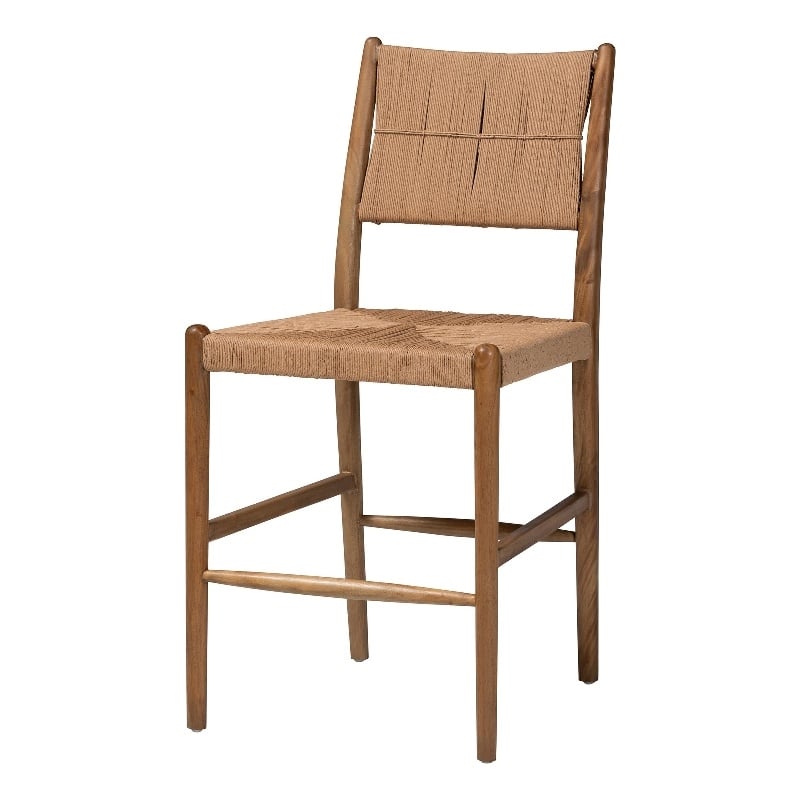 bali & pari Alva Paper Loom Woven Counter Stool Accent Stool with Wood Frame