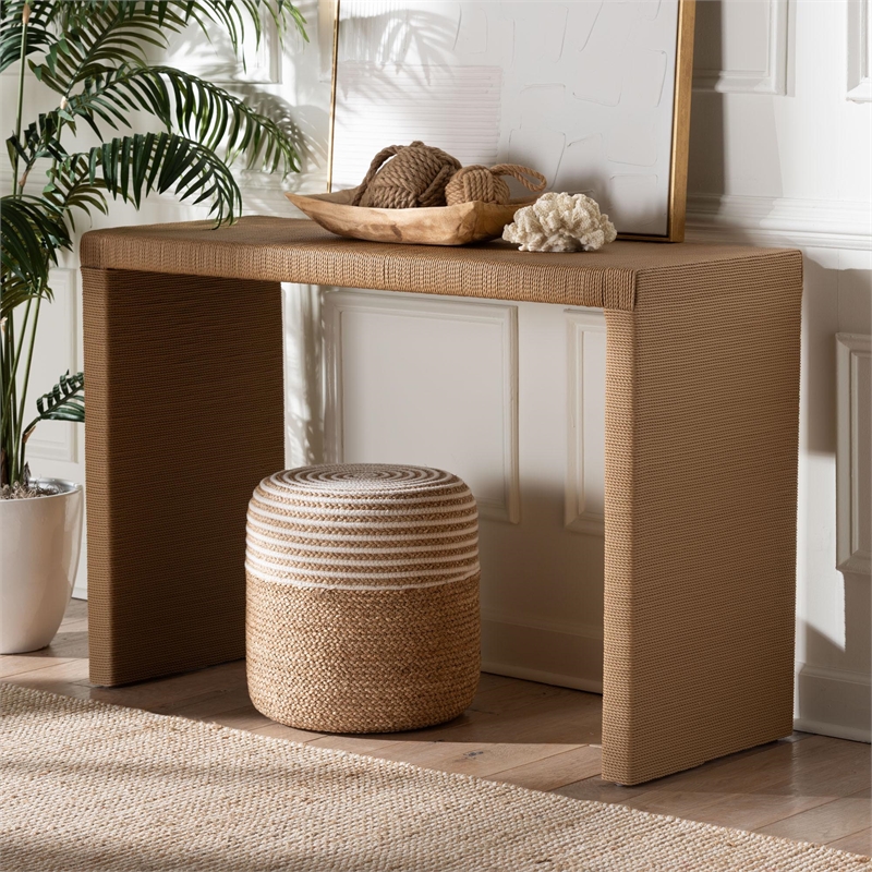 bali & pari Salve Woven Seagrass Console Table Wicker Waterfall Accent Table