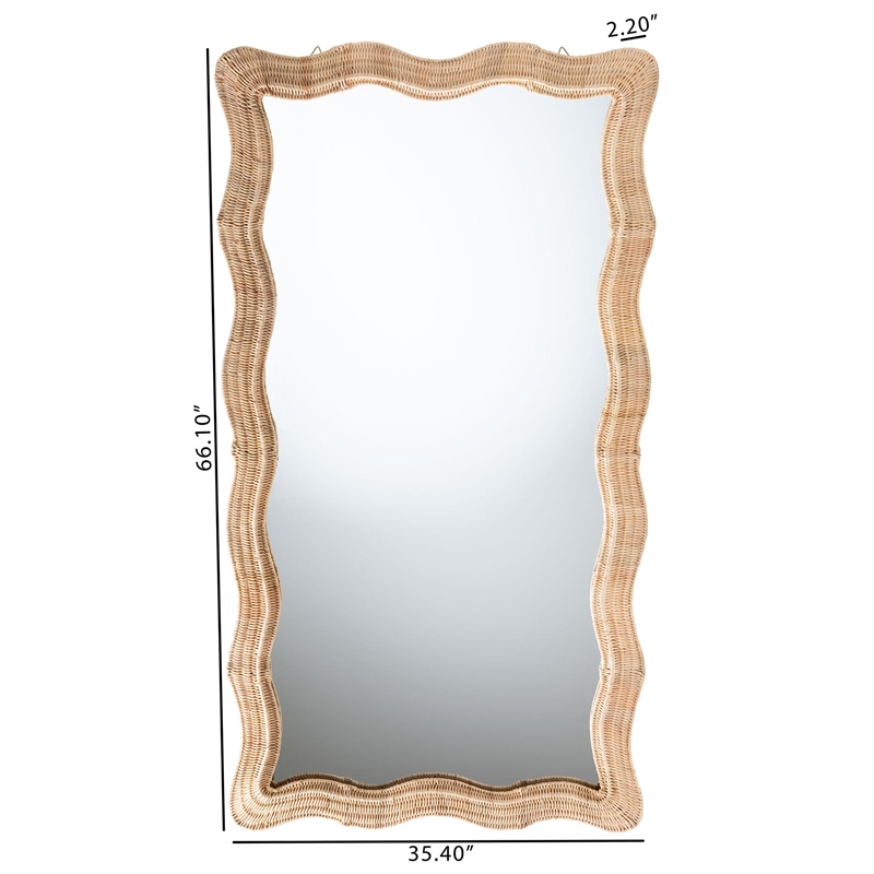 bali & pari Hasana Natural Rattan Floor Mirror Scalloped Frame Full Length