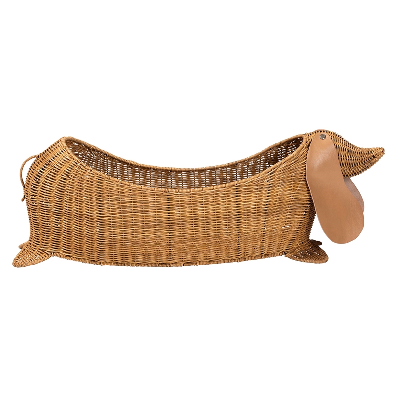 bali & pari Daffodil Natural Rattan Dachshund Basket Wicker Storage Solution