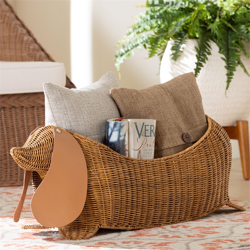 bali & pari Daffodil Natural Rattan Dachshund Basket Wicker Storage Solution