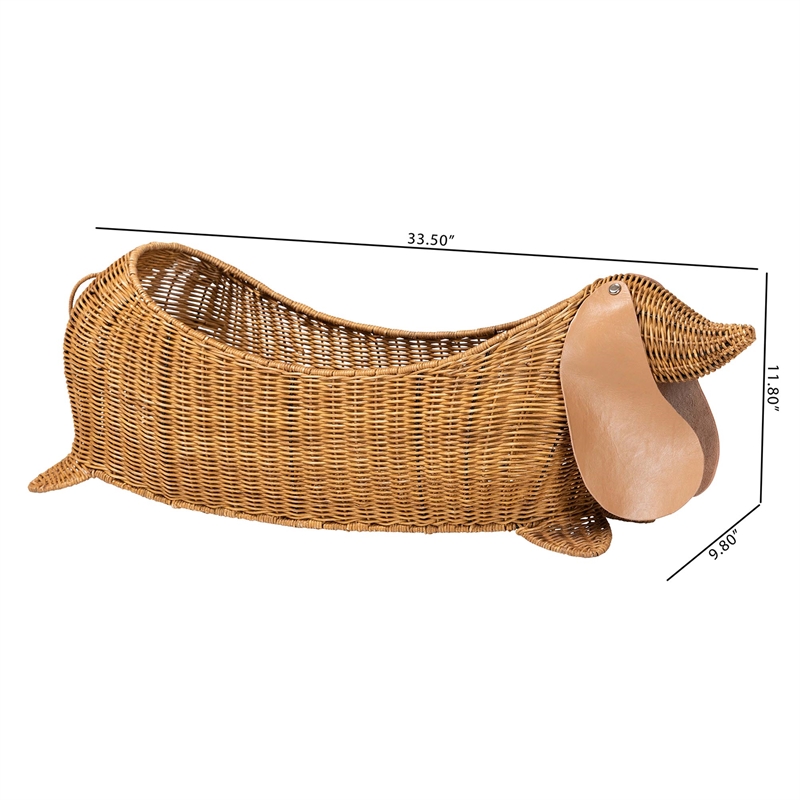 bali & pari Daffodil Natural Rattan Dachshund Basket Wicker Storage Solution