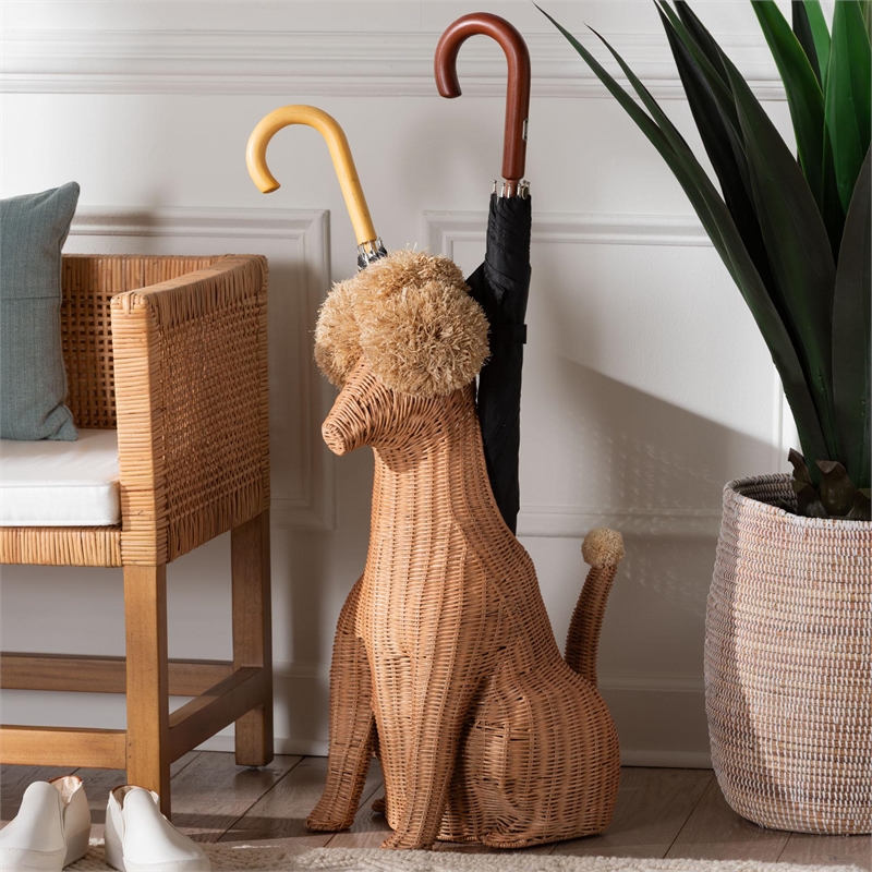 bali & pari Persis Natural Rattan Poodle Umbrella Holder Wicker Storage Solution