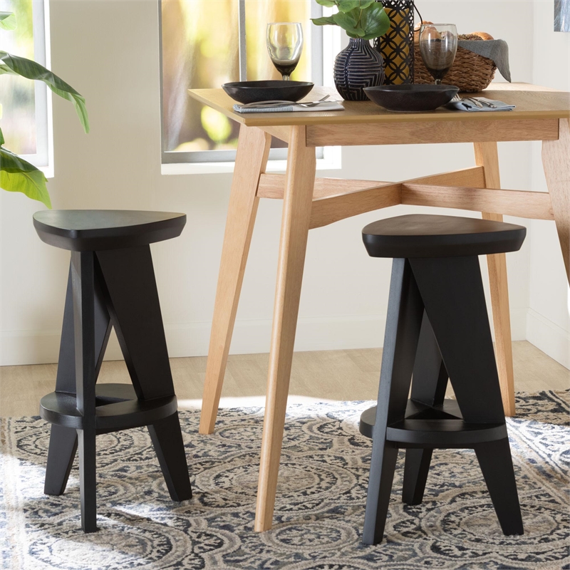 bali & pari Roy Wood Counter Stool Sculptural Backless Accent Stool Black