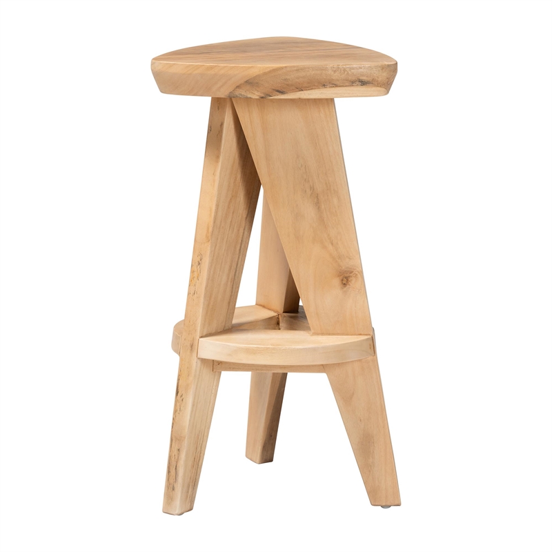 bali & pari Roy Wood Counter Stool Sculptural Backless Stool Natural Brown