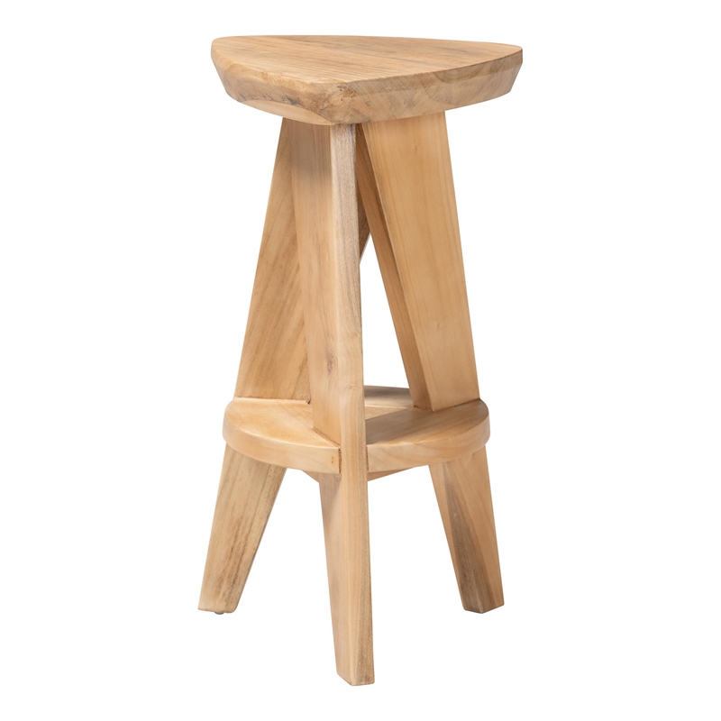 bali & pari Roy Wood Counter Stool Sculptural Backless Stool Natural Brown