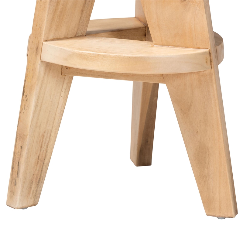 bali & pari Roy Wood Counter Stool Sculptural Backless Stool Natural Brown
