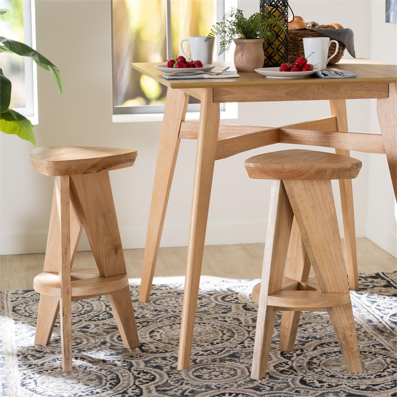 bali & pari Roy Wood Counter Stool Sculptural Backless Stool Natural Brown