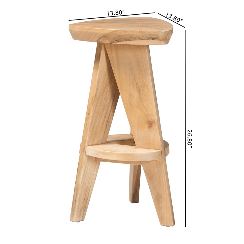 bali & pari Roy Wood Counter Stool Sculptural Backless Stool Natural Brown