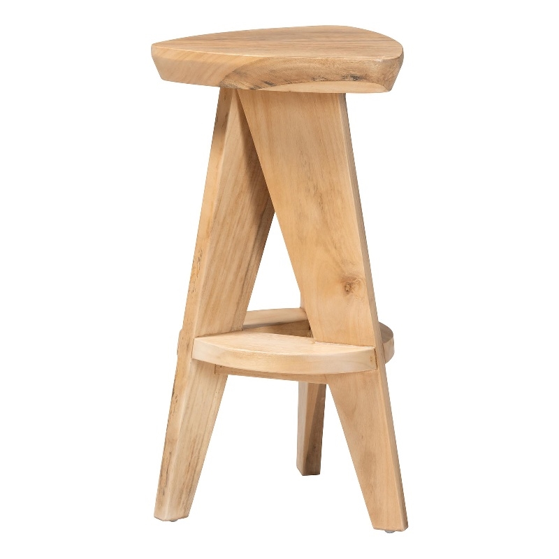 bali & pari Roy Wood Counter Stool Sculptural Backless Stool Natural Brown