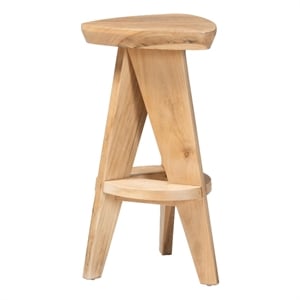 bali & pari Roy Wood Counter Stool Sculptural Backless Stool Natural Brown