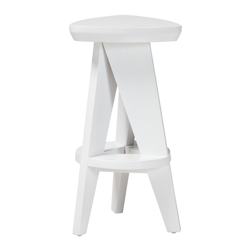 bali & pari Roy Wood Counter Stool Sculptural Backless Accent Stool White