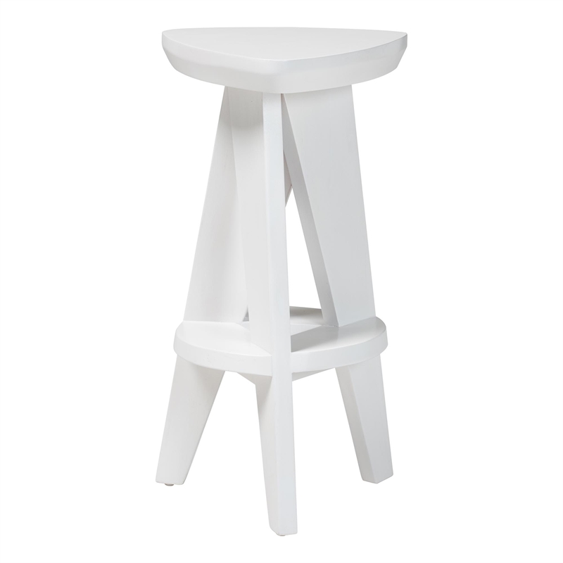 bali & pari Roy Wood Counter Stool Sculptural Backless Accent Stool White