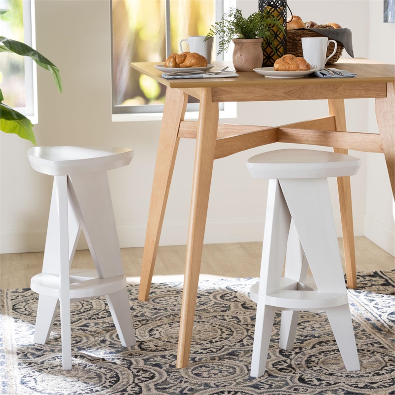 bali & pari Roy Wood Counter Stool Sculptural Backless Accent Stool White