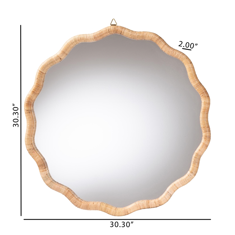 bali & pari Rasida Natural Rattan Scalloped Wall Mirror Wicker Accent Mirror