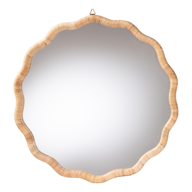 bali & pari Rasida Natural Rattan Scalloped Wall Mirror Wicker Accent Mirror