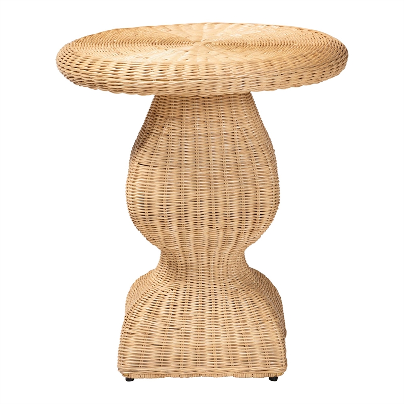 bali & pari Hideo Natural Rattan End Table Wicker Sculptural Accent Table