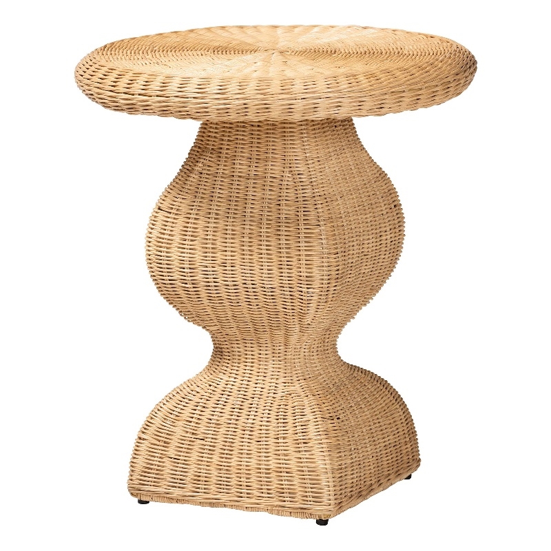 bali & pari Hideo Natural Rattan End Table Wicker Sculptural Accent Table