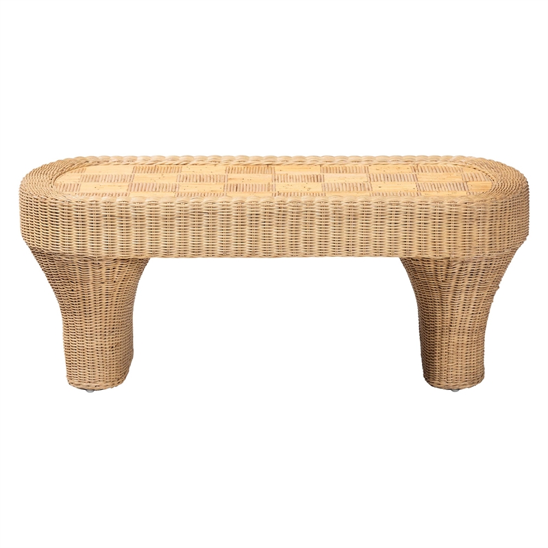 bali & pari Canika Natural Rattan Coffee Table with Checkered Tabletop
