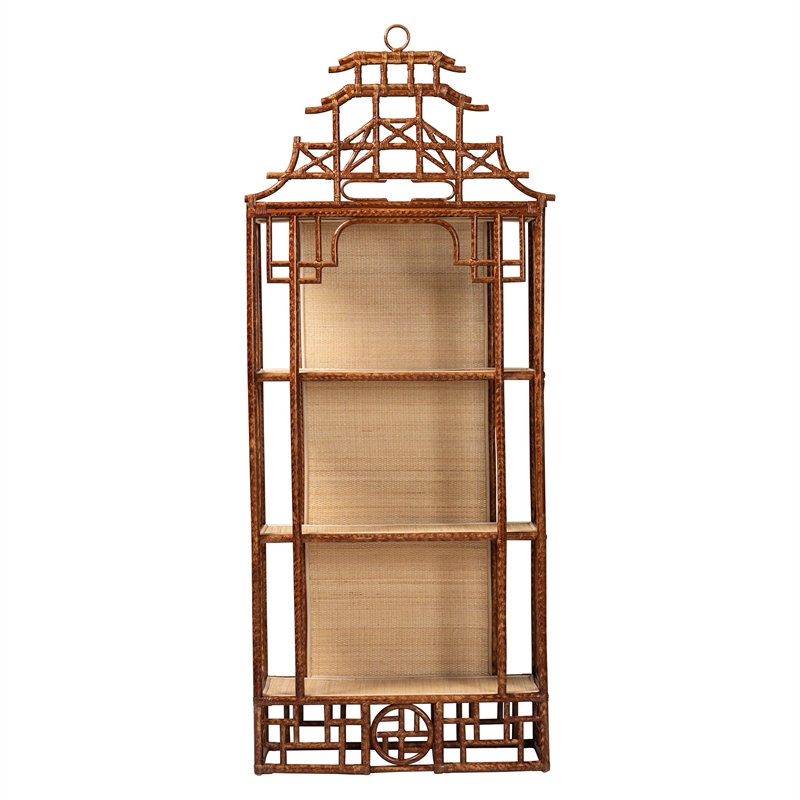 bali & pari Tamiko Marbled Tortoise Rattan 3-Tier Accent Shelf Freestanding
