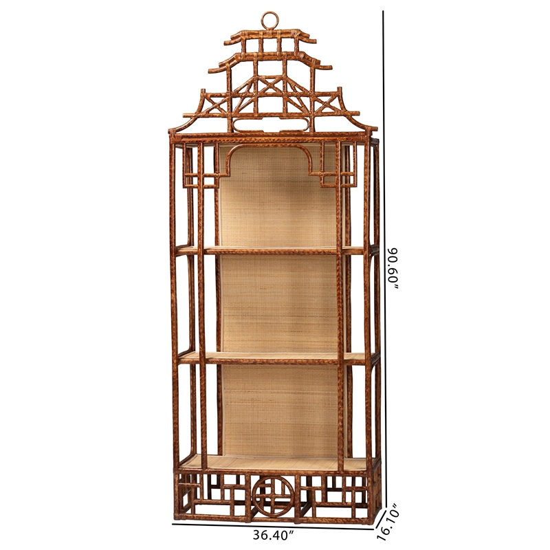 bali & pari Tamiko Marbled Tortoise Rattan 3-Tier Accent Shelf Freestanding