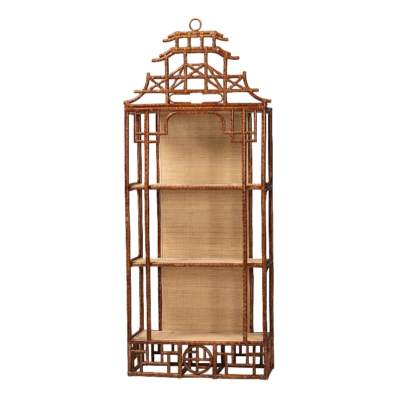 bali & pari Tamiko Marbled Tortoise Rattan 3-Tier Accent Shelf Freestanding