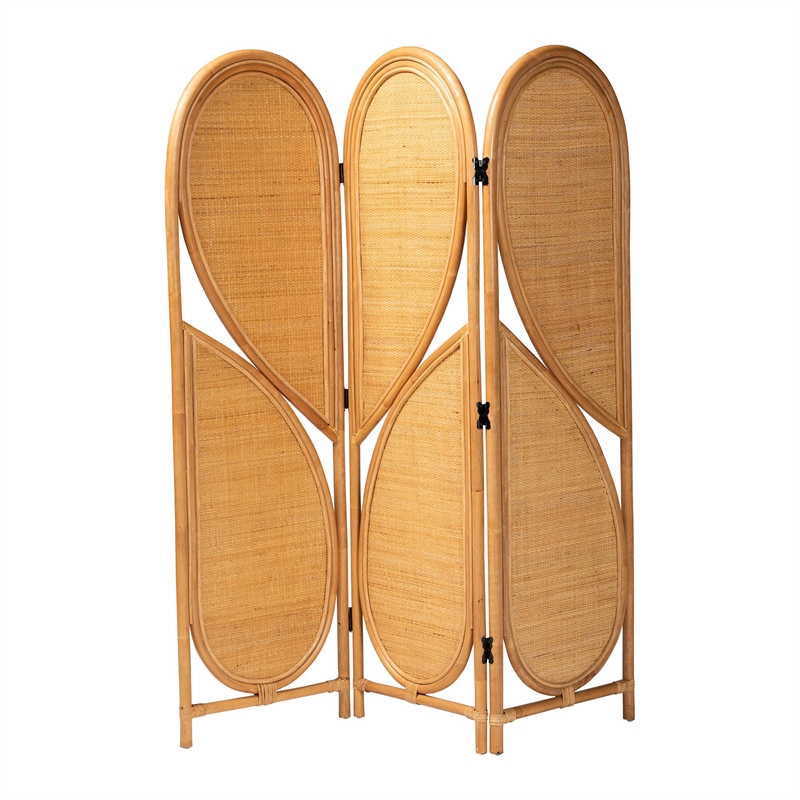 bali & pari Kiyoko Natural Rattan Room Divider Wicker Decorative Screen