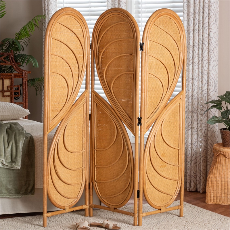bali & pari Kiyoko Natural Rattan Room Divider Wicker Decorative Screen