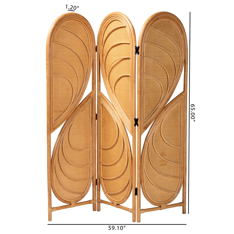 bali & pari Kiyoko Natural Rattan Room Divider Wicker Decorative Screen