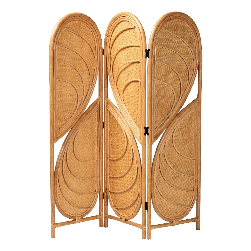 bali & pari Kiyoko Natural Rattan Room Divider Wicker Decorative Screen