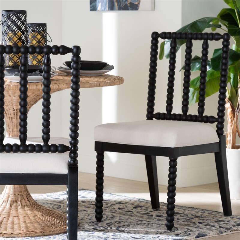bali & pari Deya Bobbin Dining Chair Wood Side Chair with Upholstered Seat Black
