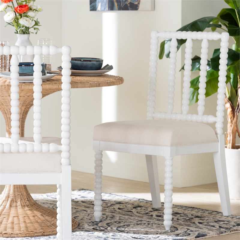 bali & pari Deya Bobbin Dining Chair Wood Side Chair with Upholstered Seat White