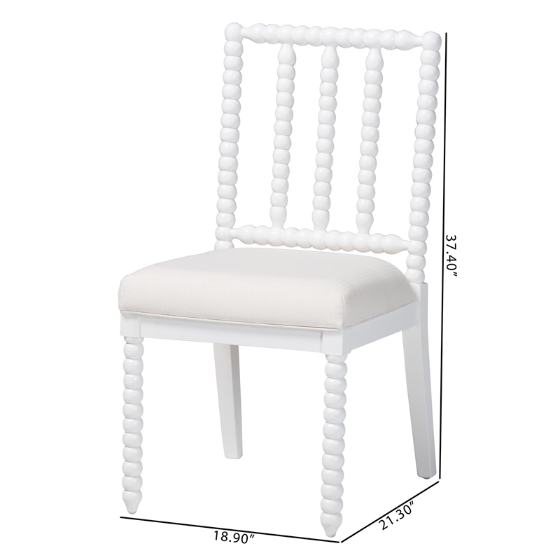 bali & pari Deya Bobbin Dining Chair Wood Side Chair with Upholstered Seat White