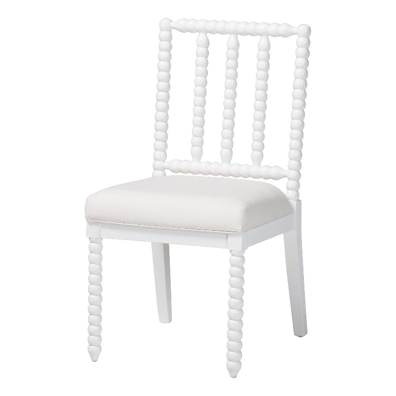 bali & pari Deya Bobbin Dining Chair Wood Side Chair with Upholstered Seat White