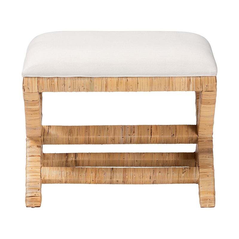 bali & pari Christy Natural Rattan Ottoman Hand Wrapped Wicker Accent Stool