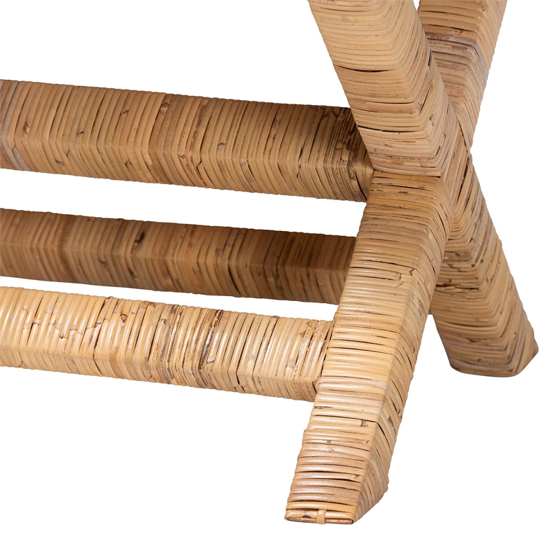 bali & pari Christy Natural Rattan Ottoman Hand Wrapped Wicker Accent Stool