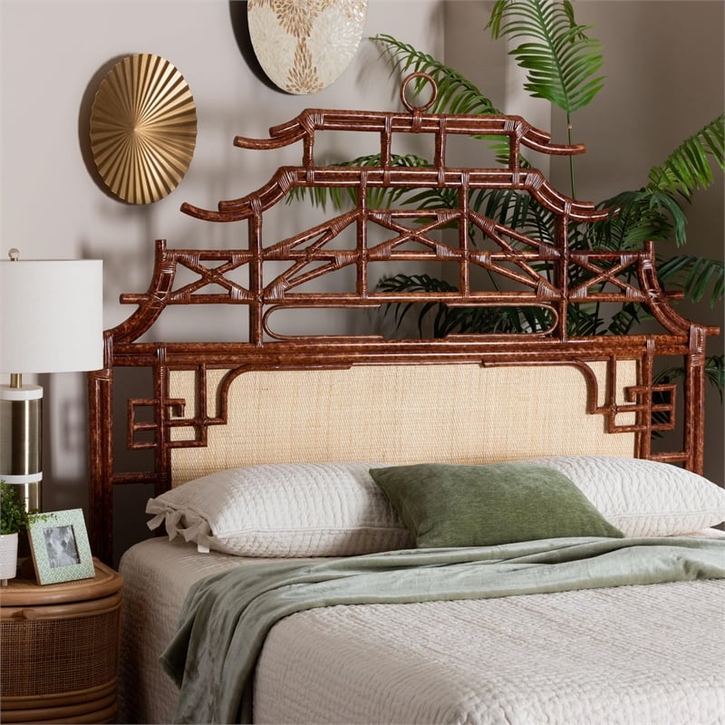 bali & pari Tamiko Marbled Tortoise Rattan Freestanding Headboard Queen