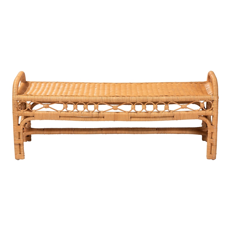 bali & pari Ayala Natural Rattan Accent Bench Handwoven Wicker Accent Seating
