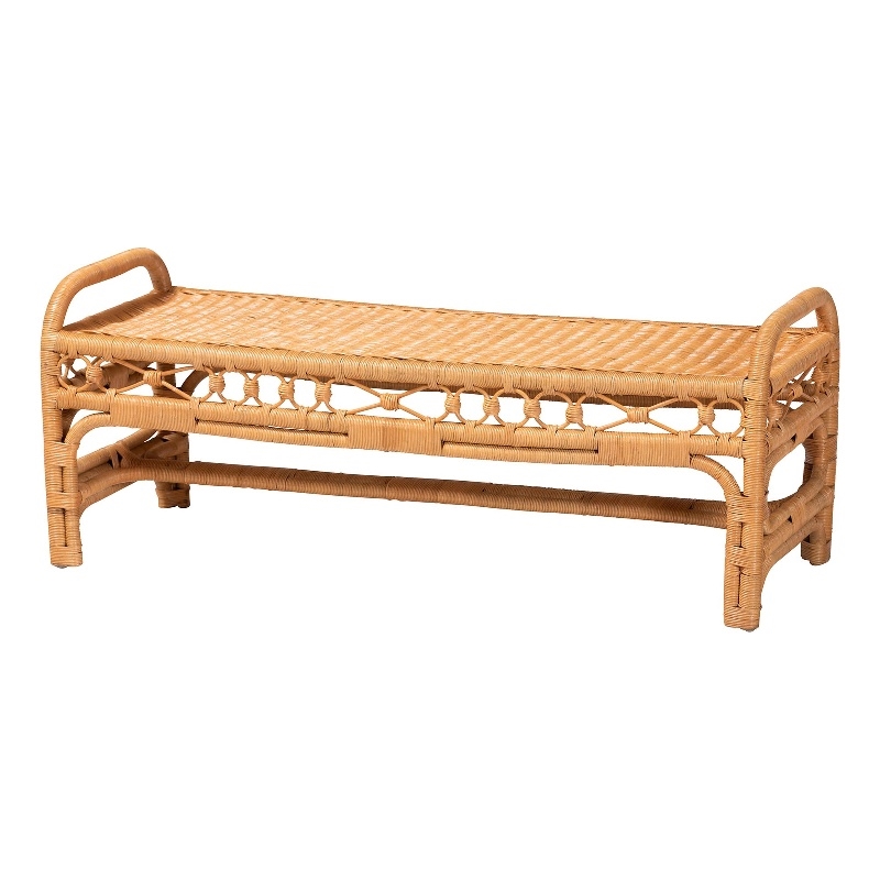 bali & pari Ayala Natural Rattan Accent Bench Handwoven Wicker Accent Seating