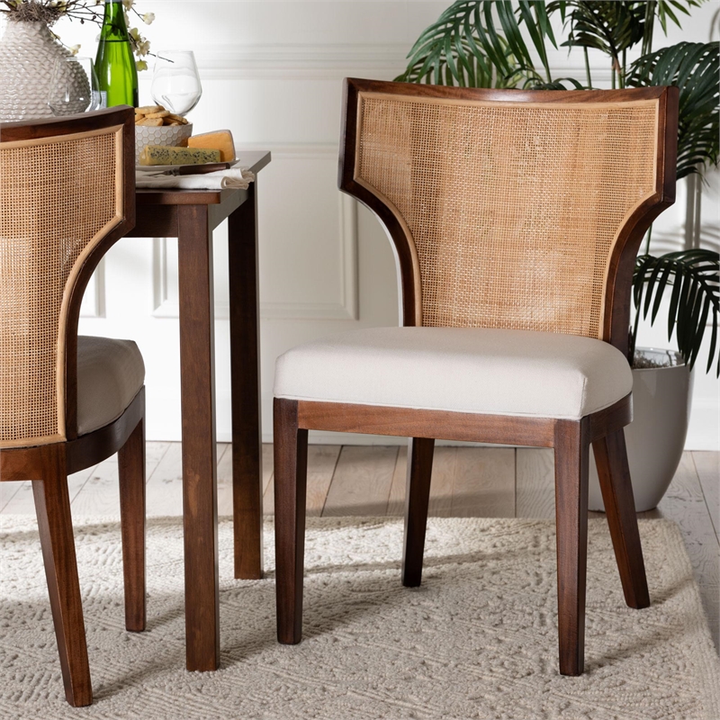 bali & pari Franco Dining Chair Sculpted Seating with Woven Rattan Backrest