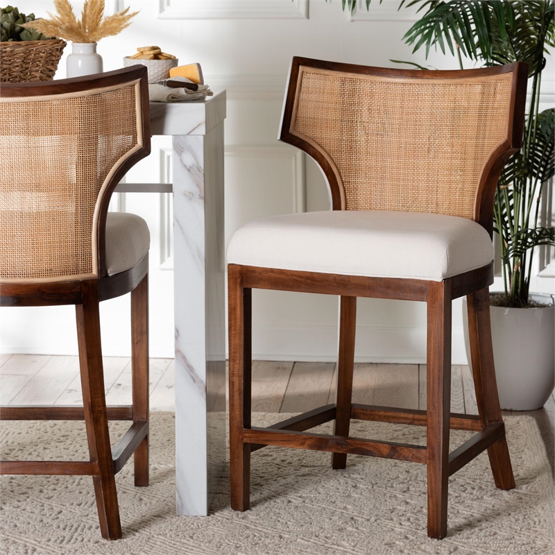 bali & pari Franco Counter Stool Sculpted Seating with Woven Rattan Backrest