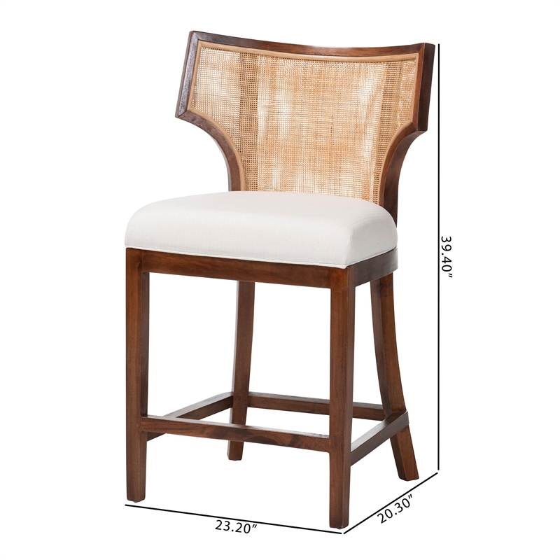 bali & pari Franco Counter Stool Sculpted Seating with Woven Rattan Backrest