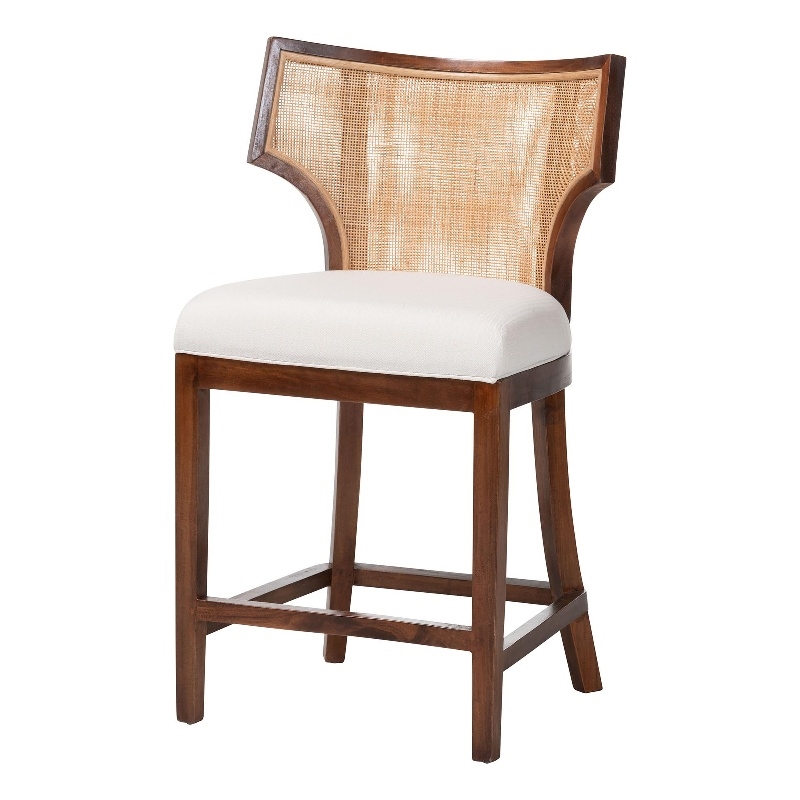 bali & pari Franco Counter Stool Sculpted Seating with Woven Rattan Backrest